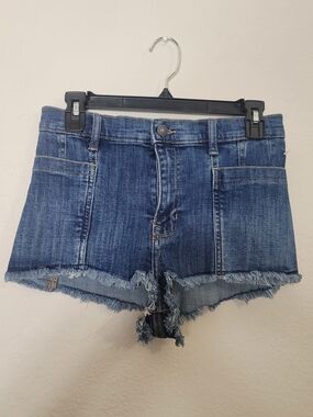 We The Free Free People Janney High Low Denim Shorts 27 Frayed Raw Hem Boho Fest